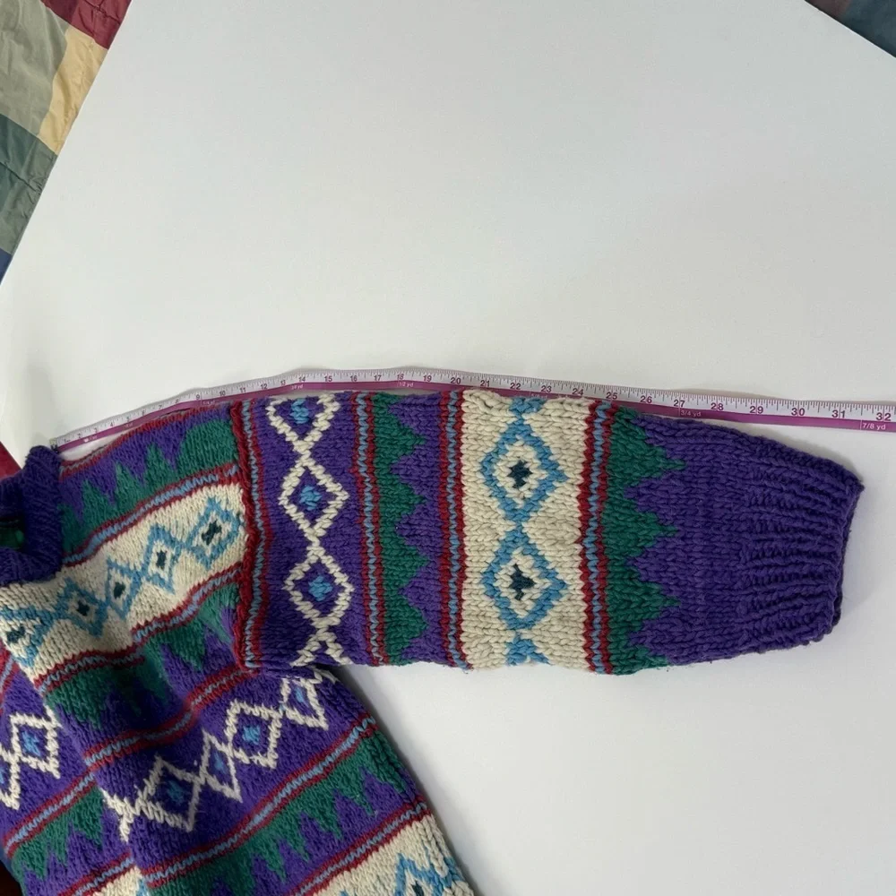 Vintage Fair Isle Chunky Knit Sweater Purple Geometric Ski handmade unisex L- XL - Picture 7 of 8